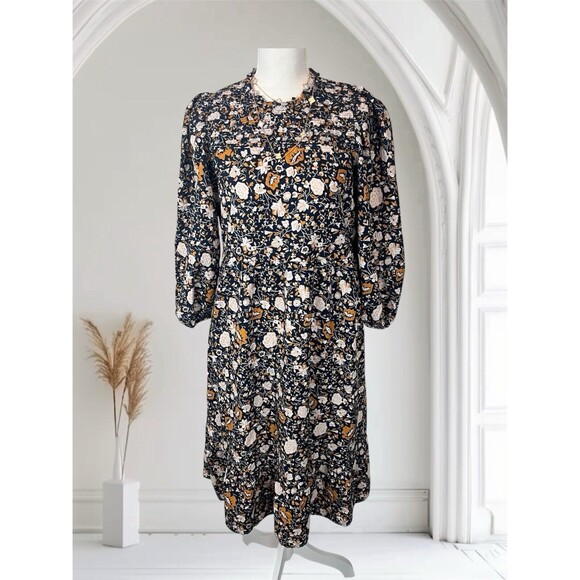 Women’s Navy Floral Midi Dress Size Medium - Picture 1 of 8